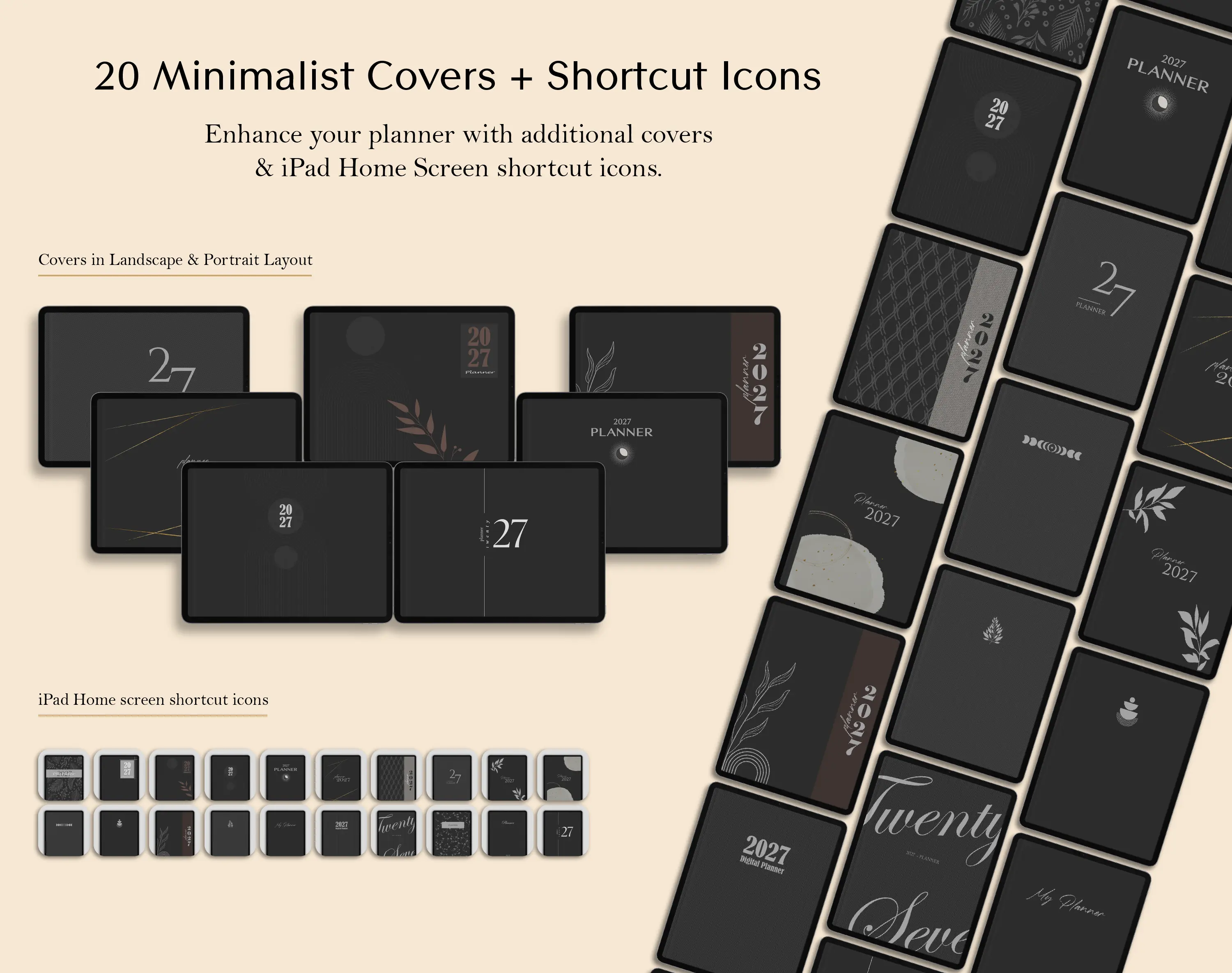 Covers and Shortcuts Page_Digital_Planner_Dark_Bundle_Dayaligner.com