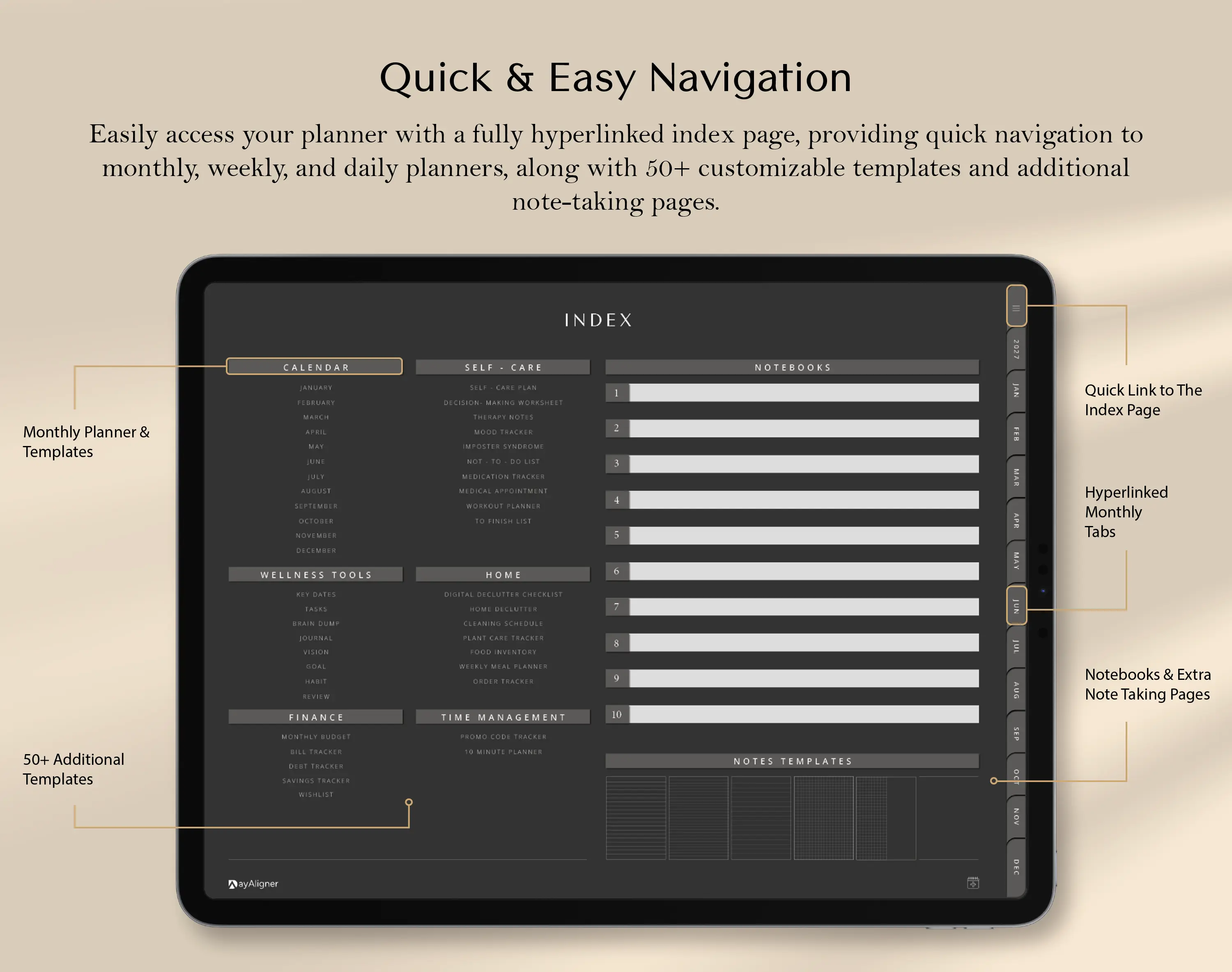 Index Page_Digital_Planner_Dark_Bundle_Dayaligner.com