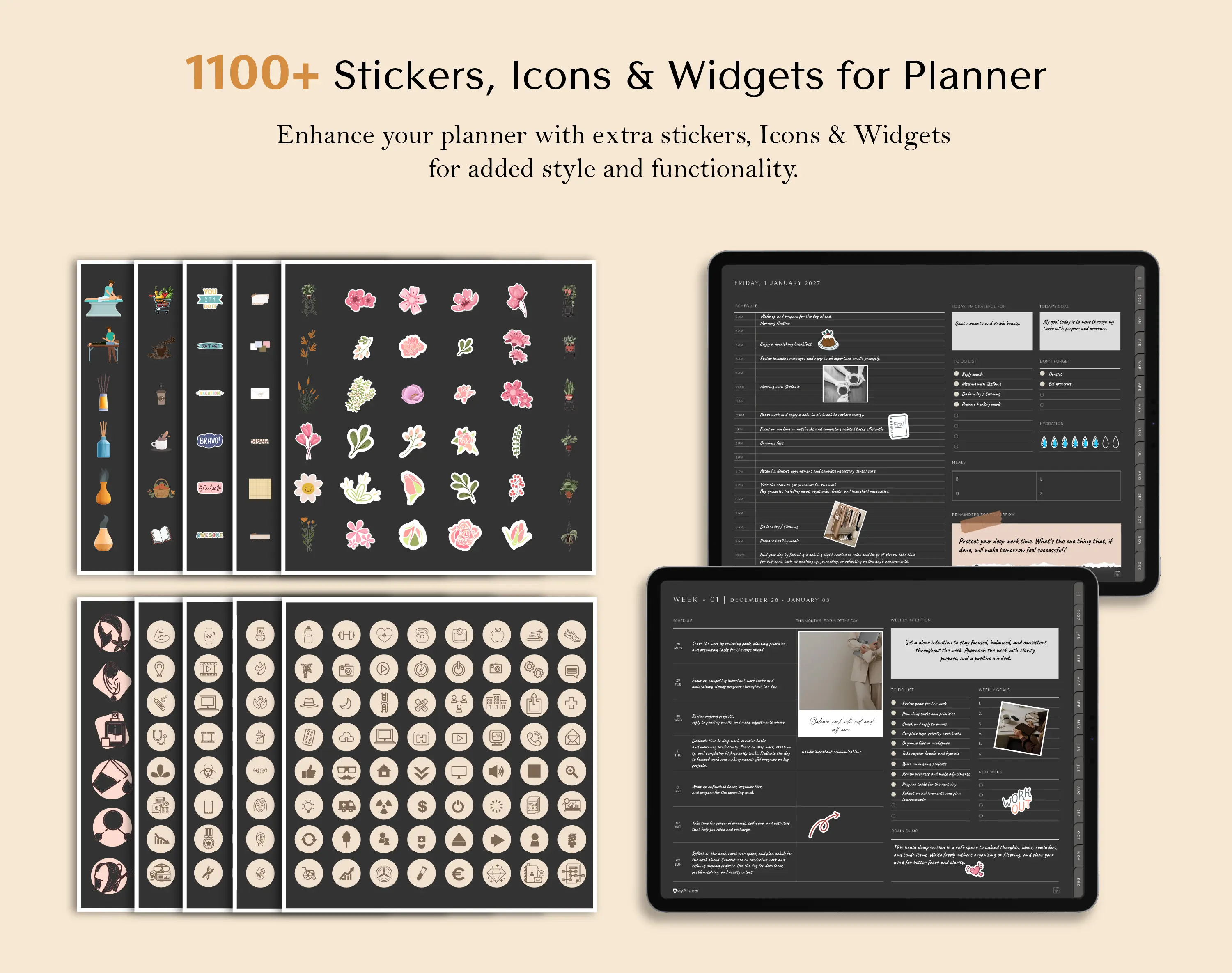 Stickers Page_Digital_Planner_Dark_Bundle_Dayaligner.com