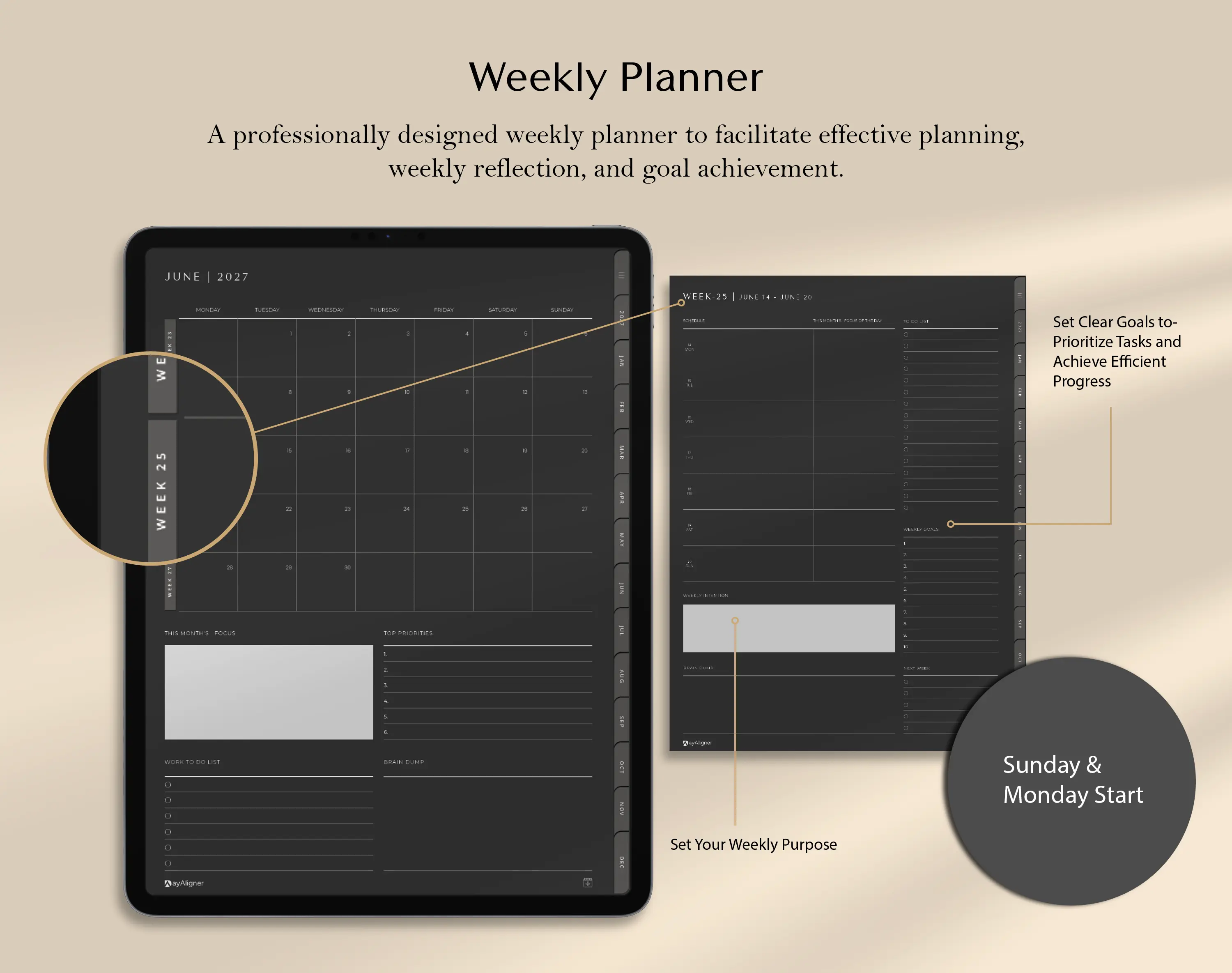 Weekly Layout_Digital_Planner_Dark_Bundle_Dayaligner.com